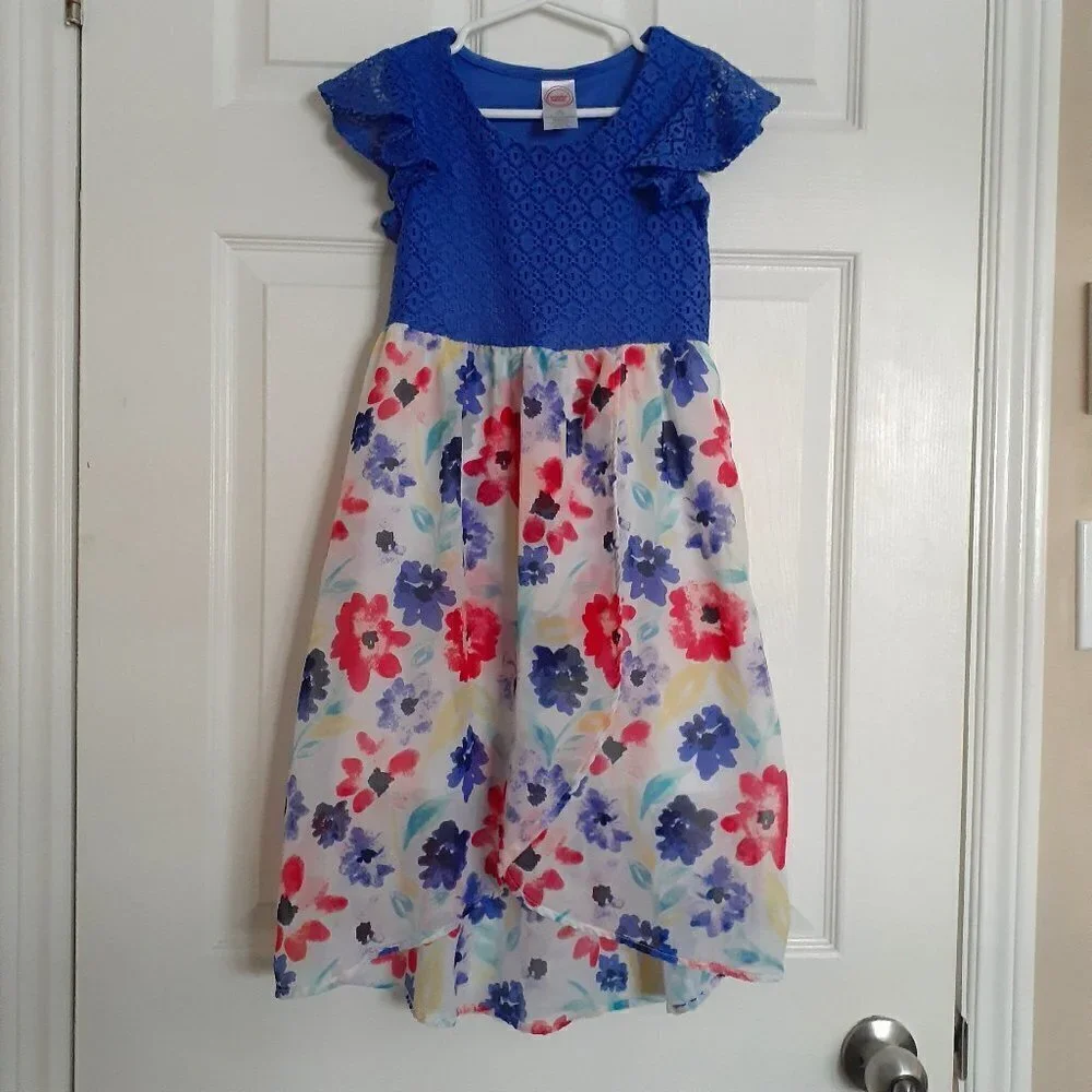 Wonder Nation Girl's Size M (7-8) Blue White Floral Lace Sheer Dress - Picture 2 of 10